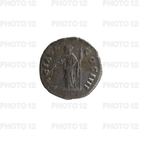 Denarius of Antoninus Pius (86–161; Roman emperor 138–161). Obverse: Head of Antoninus Pius in a laurel wreath facing right, inscription N O INVS A G PIVS PP TRP XXIII. Reverse: Pax standing left, holding a branch in his right hand and a long scepter in his left, inscription PACI A G - COS IIII. Date: 159–160. Roman Empire (27 BC–476), Rome. Coin; diameter 17.0 mm; weight 3.07 g; axis 180 degrees.