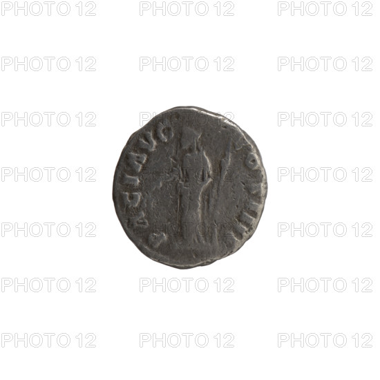 Denarius of Antoninus Pius (86–161; Roman emperor 138–161). Obverse: head of Antoninus Pius in a laurel wreath facing right, inscription ANTONINVS AVG PIVS PP TRP XXIII. Reverse: Pax standing left, holding a branch in his right hand and a long scepter in his left, inscription PACI AVG COS IIII. Date: 159–160. Roman Empire; Rome. Coin. Diameter 15.5–16.5 mm; weight 2.60 g; axis 180°.