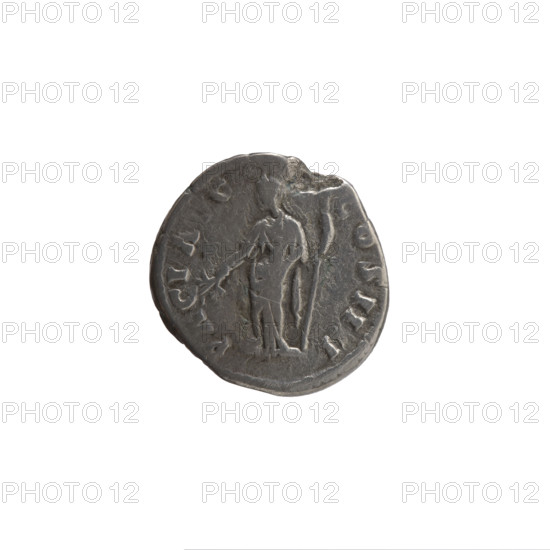 Denarius of Antoninus Pius (86–161; Roman emperor 138–161). Obverse: Head of Antoninus Pius in a laurel wreath facing right; inscription TONINVS AV, PIVS PP TRP XXIII. Reverse: Pax (personification) standing left, holding a branch in her right hand and a long scepter in her left; inscription PACI A, G - COS II, I. Date: 159–160. Roman Empire, Rome. Coin. Diameter 16.0–17.5 mm, weight 2.90 g, axis 165°.