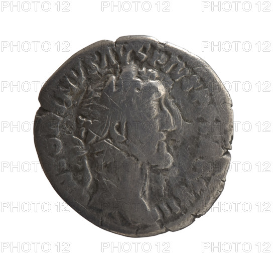 Denarius of Antoninus Pius (86–161; Roman emperor 138–161), c. 159–160. Obverse: head of the emperor in a laurel wreath facing right, inscription NTONINVS AVG PIVS PP, P XXII all around. Reverse: Pax standing left, holding a branch in his right hand and a long scepter in his left, inscription PA- I AVG - COS IIII all around. Roman Empire; Rome. Coin; diameter 17.0–17.5 mm; weight 2.47 g; axis 210°.