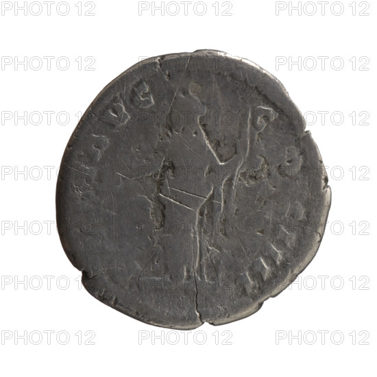 Denarius, Antoninus Pius (86–161; Roman emperor 138–161), issuer: Antoninus Pius; obverse: head of the emperor in a laurel wreath facing right, inscription 'ANTONINVS AVG PIVS PP, P XXII' all around; reverse: Pax stands left, holding a branch in his right hand and a long scepter in his left, partial inscription 'PA-, I AVG - COS IIII' all around; date: 159–160; culture: Roman Empire; place: Rome; object type: coin; material: silver; diameter: 17.0–17.5 mm; weight: 2.47 g; axis: 210°.