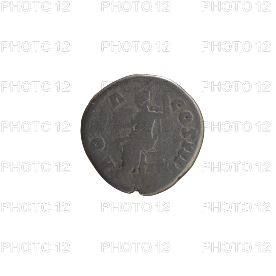 Denarius of Antoninus Pius (86–161; Roman emperor 138–161), issuer: Antoninus Pius; obverse: head of the emperor in a laurel wreath facing right, inscription ANTONINVS AVG PIVS PP TRP XXIII; reverse: Roma seated left holding Victory in his outstretched right hand and a spear in his left, inscription RO, A - COS IIII; personifications: Roma, Victoria; attributes: spears; date: 159–160; culture: Roman Empire; place: Rome; medium: coin; diameter 17.0–17.5 mm; weight 2.67 g; axis 0°.