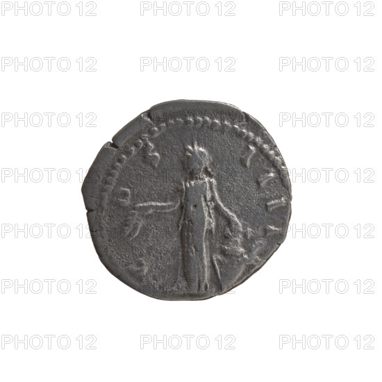 Denarius, Antoninus Pius (86–161; Roman emperor 138–161). Obverse: Head of Antoninus Pius in a laurel wreath facing right, legend 'ANTONINVS AVG P...VS PP TR P XVIII'. Reverse: Annona (personification) stands left, holds ears of corn in her right hand, rests her left on a container (modius) standing on a ship, legend 'C OS - IIII'. Iconography: Annona, ears of corn, personifications; head of the emperor in a laurel wreath, modius, ships. Date: 154–155. Culture/place: Roman Empire, Rome. Object type: coin (denarius). Dimensions: diameter 17.5–18.5 mm, weight 3.12 g, axis 180°.