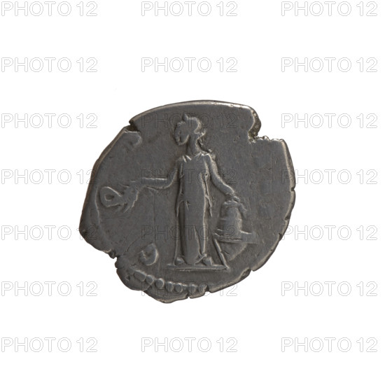 Denarius, Antoninus Pius (86–161; Roman emperor 138–161), issuer: Antoninus Pius. Obverse: head of the emperor in a laurel wreath facing right, inscription 'AVG PIVS P' (variant). Reverse: Annona (personification) stands left, holds ears of corn in her right hand, rests her left on a container (modius) standing on a ship. Iconography: Antoninus Pius; personifications; modius; ships. Date: 154–155. Culture/place: Roman Empire, Rome. Medium: silver coin. Dimensions: diameter c.16.5–18.5 mm, weight 3.02 g, axis 180°.