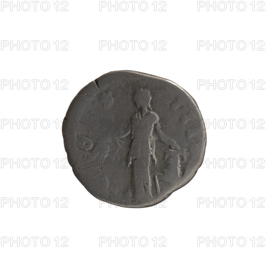 Denarius of Antoninus Pius (reigned 138–161). Obverse: head of the emperor in a laurel wreath facing right, inscription ONINVS AVG PI - VS PP TR P XVII. Reverse: Annona standing left, holding ears of corn in her right hand and resting her left on a modius (grain measure) standing on a ship, inscription OS - IIII. Dated 153–154. Roman Empire, Rome. Coin; diameter ~17–18 mm, weight 3.10 g, axis 0°.