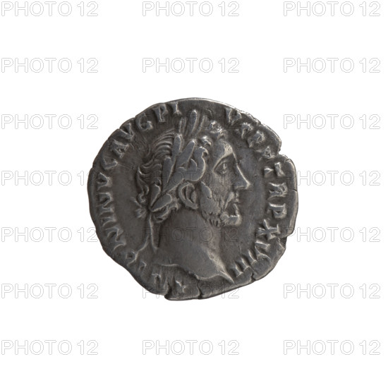 Denarius of Antoninus Pius (86–161; Roman emperor 138–161). Obverse: Head of Antoninus Pius in a laurel wreath facing right, inscription ANTONINVS AVG PI - VS PP, RP XVIII around. Reverse: Fortuna standing right; in her right hand she holds a long rudder leaning against a globe, in her left hand she holds a cornucopia, inscription C OS - IIII around. Iconography: personifications—Fortuna, horns of plenty, rudder, globe. Date: 154–155. Culture/place: Roman Empire, Rome. Medium/function: coin. Measurements: diameter 17.0–17.5 mm, weight 2.85 g, axis 180°.