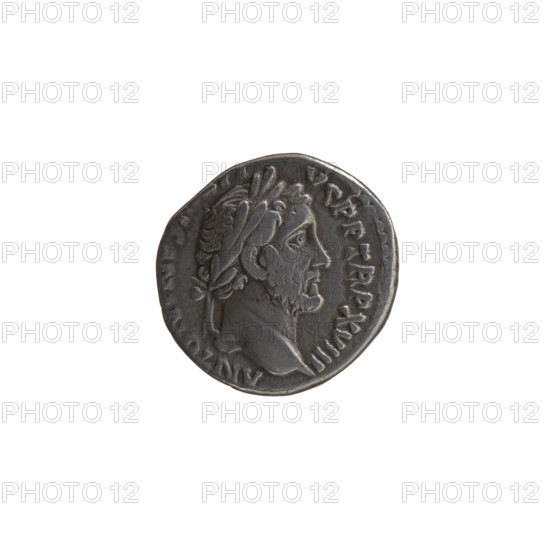 Denarius of Antoninus Pius (86–161; Roman emperor 138–161), 154–155. Obverse: Head of Antoninus Pius in a laurel wreath facing right, legend ANTONINVS PIVS P P TR P XVIII. Reverse: Fortuna standing right; in her right hand she holds a long rudder leaning against a globe, in her left hand she holds a horn of plenty, legend COS IIII. Roman Empire (27 BC–476), Rome. Coin; diameter 15.5–17.0 mm, weight 3.35 g, axis 195°.