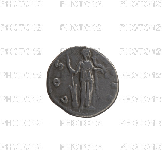 Denarius, Antoninus Pius (86–161; Roman emperor 138–161), issuer: Antoninus Pius; obverse: head of Antoninus Pius in a laurel wreath facing right, inscription ANTONINVS PIVS P P TR P XVIII; reverse: Fortuna standing right, holding a long rudder leaning against a globe in her right hand and a horn of plenty in her left, inscription COS IIII; dated 154–155, Roman Empire (27 BC–476), Rome; coin; diameter 15.5–17.0 mm, weight 3.35 g, axis 195°.