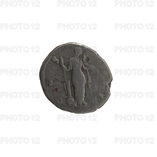 Denarius of Antoninus Pius (86–161; Roman emperor 138–161), issuer: Antoninus Pius. Obverse: Head of Antoninus Pius in laurel wreath facing right, inscription ANTONINVS AVG P—VS PP TR P XVIII. Reverse: Fortuna standing right; in her right hand she holds a long rudder leaning against a globe, in her left hand a cornucopia, inscription C OS—IIII. Dated 154–155, Rome, Roman Empire (27 BC–476). Coin; diameter 16.0–17.0 mm, weight 2.58 g, axis 180°.