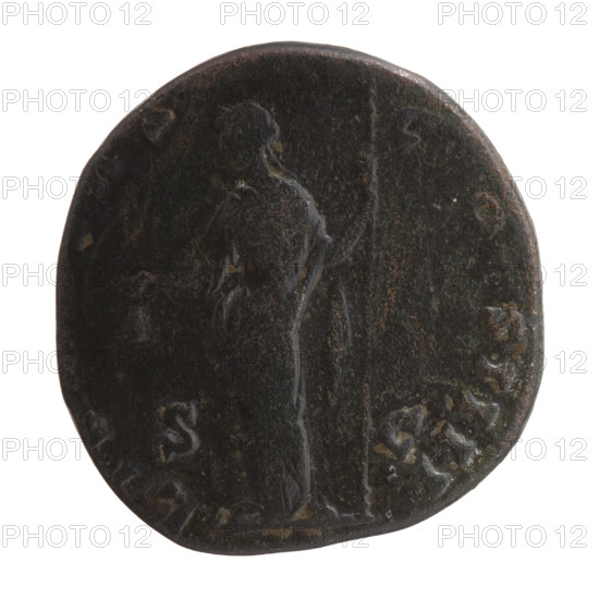 Sestertius of Antoninus Pius (86–161; Roman emperor 138–161). Obverse: head of the emperor in a laurel wreath facing right, legend ANTONINVS AVG PIVS PP (variants AN, NVS AVG PI - VS PP, VIII). Reverse: Libertas personified standing left, holding a liberty cap (pileus) in her right hand and a staff (vindicta) in her left, legend LIBERTAS COS IIII (variants LIB, AS - CO S IIII) with S C in fields. Date: 154–155. Roman Empire (27 BC–476), Rome. Coin; diameter 29.0–29.5 mm, weight 20.90 g, axis 180°.