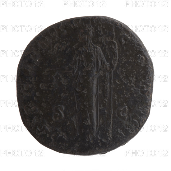 Sestertius, Antoninus Pius (86–161; Roman emperor 138–161) — obverse: head of the emperor in a laurel wreath to the right, inscribed NINVS AVG·PIVS PP·TR·VII; reverse: Libertas standing left, holding a pileus (liberation cap) in her right hand and a staff (vindicta) in her left, inscribed LIBERTAS·COS·III and SC. Date: 153–154 CE. Roman Empire (27 BC–476). Rome. Coin; diameter 30.0–31.5 mm, weight 24.35 g, axis 0°.