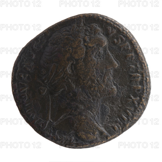Sestertius, Antoninus Pius (86–161; Roman emperor 138–161), issuer. Obverse: head of the emperor in a laurel wreath to right, legend 'ANTONINVS AVG...VS PP TR P XVIII' (all around). Reverse: Libertas stands left, holds a liberation cap (pileus) in right hand and a staff (vindicta) in left, legend 'LIBERTAS...' and 'S C' (all around). Iconography: personifications, Libertas, head of Antoninus Pius in laurel wreath, pileus, staffs; Antoninus Pius iconography. Date: 154–155. Culture/place: Roman Empire, Rome. Object type/material: coin (sestertius). Measurements: diameter ~30.0–32.0 mm, weight 23.35 g, axis 15°.