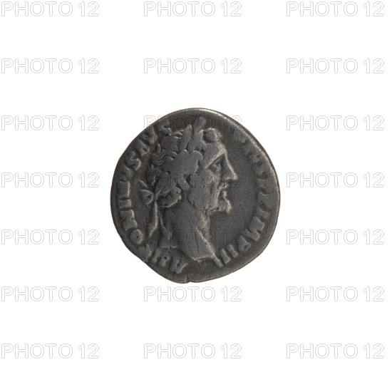 Denarius of Antoninus Pius (86–161; Roman emperor 138–161). Obverse: Head of Antoninus Pius in a laurel wreath facing right, legend ANTONINVS AVG - PIVS PP IMP II. Reverse: Annona standing left, holding ears of corn in her right hand and resting her left on a container (modius) standing on a ship, legend TR POT XIX - COS III. Date: 155–156. Roman Empire (27 BC–476), Rome. Coin; diameter 16.0–16.5 mm; weight 2.30 g; axis 180°. Subjects/attributes: Annona (personification), ears of corn, personifications, head of the emperor in a laurel wreath, modius, ships.