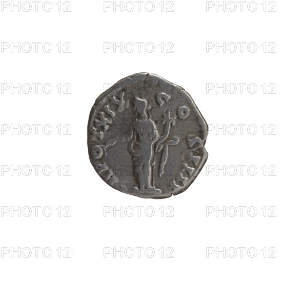 Denarius of Antoninus Pius (86–161; Roman emperor 138–161). Obverse: Head of Antoninus Pius in a laurel wreath facing right, legend 'ANTONINVS AVG - PIVS PP IMP II'. Reverse: Pax standing left, holding a twig in his right hand and a cornucopia in his left, legend 'R POT XIX - COS IIII'. Date: 155–156. Roman Empire, Rome. Coin. Diameter: 17.5–18.0 mm. Weight: 2.80 g. Axis: 180 degrees. Iconography: twigs; personifications; Pax; cornucopias.