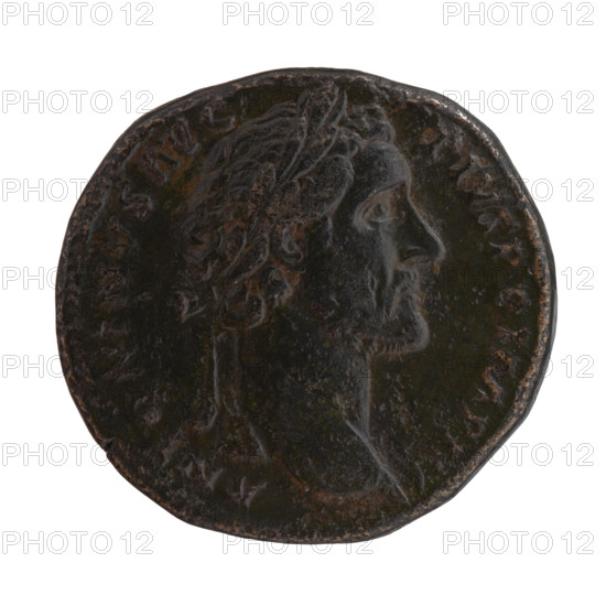 Sestertius, Antoninus Pius (86–161; Roman emperor 138–161), personifications, iconography: head of the emperor in a laurel wreath, scepters, globe (attribute), Providentia (personification). Obverse: Head of Antoninus Pius in a laurel wreath to the right, legend ANTONINVS AVG - PIVS PP IMP II all around. Reverse: Providentia stands left, stretches her right hand above the globe lying on the ground, holds a long scepter in her left hand, legend TR POT XIX - IIII all around, control marks S - C in the fields. Date: 155–156. Culture/place: Roman Empire, Rome. Object type: coin (sestertius). Measurements: diameter 29.0–31.0 mm, weight 23.95 g, axis 180°.