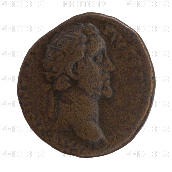 Dupondius of Antoninus Pius (86–161; Roman emperor 138–161). Obverse: Head of Antoninus Pius in radiant crown facing right, inscription 'ANTONINVS AV' all around. Reverse: Providentia standing left, stretching her right hand above a globe on the ground, holding a long scepter in her left hand, inscription 'OT XIX - C' all around; field marks 'S - C'. Date: 155–156. Roman Empire, Rome. Coin (bronze): diameter 24.0–25.0 mm, weight 11.20 g, axis 165°.