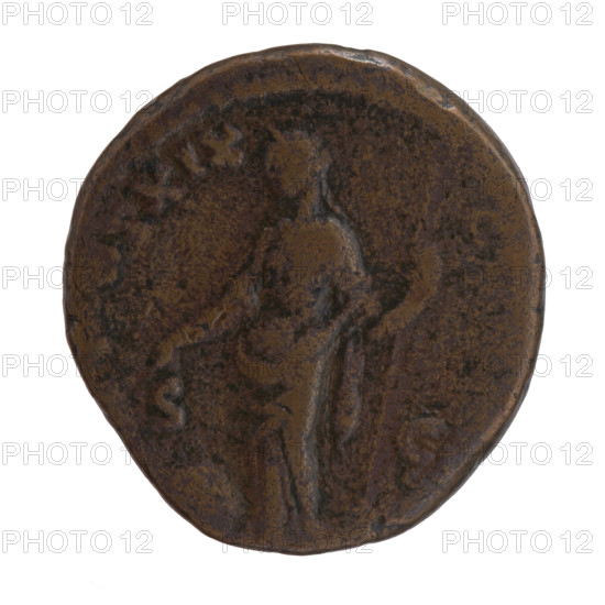Dupondius; Antoninus Pius (86–161; Roman emperor 138–161), issuer. Obverse: Head of Antoninus Pius in radiant crown facing right, inscription around. Reverse: Providentia standing left, stretching her right hand above a globe lying on the ground, holding a long scepter in her left hand, inscription around. Date: 155–156. Place: Rome, Roman Empire (27 BC–476). Object type: coin. Material/attributes: diameter ~24–25 mm, weight 11.20 g, axis 165°.