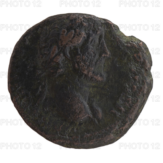 As/dupondius, Antoninus Pius (86–161; Roman emperor 138–161), issuer: Antoninus Pius; obverse: head of Antoninus Pius in a laurel wreath with drapery on the left shoulder to the right, legend NINVS, IMP II; reverse: Pax stands left, holds a branch in his right hand and a cornucopia in his left, legend PO - T XIX - COS II in exergue, in SC fields; date: 155–156; place: Rome, Roman Empire; medium: coin; function: coin; diameter: 24.5–26.5 mm; weight: 12.80 g; axis: 150°.