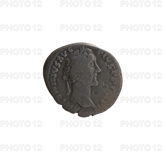 Denarius, Antoninus Pius (86–161; Roman emperor 138–161) — issuer: Antoninus Pius. Obverse: head of the emperor in a laurel wreath to the right, inscription ANTONINVS AVG PIVS PP IMP II. Reverse: Annona (personification) seated to the right, holding a horn of plenty in both hands; in front of her a modius (container) with ears of grain, inscription TR POT XX COS III. Date: 156–157. Culture: Roman Empire. Place: Rome. Object type: coin. Materials/measurements: coin; diameters 16.5 mm and 18.5 mm; weight 2.40 g; axis 0 degrees.