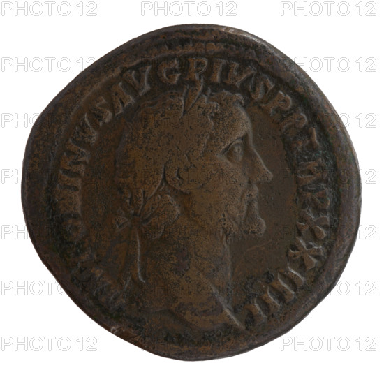 sestertius, Antoninus Pius (86–161; Roman emperor 138–161), issuer; obverse: head of the emperor in a laurel wreath facing right, inscription ANTONINVS AVG PIVS PP TR P XXIIII; reverse: Pietas standing left holding two children, two more children at her sides, inscription PIETATI - A, CO, IIII, in SC; date 160–161; Roman Empire, Rome; coin (sestertius); diameter 31.5–33.0 mm; weight 25.30 g; axis 15 degrees.