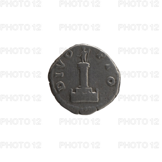 Denarius, posthumous; obverse: head of Antoninus Pius draped on left shoulder, right, legend DIVVS ANTONINVS all around; reverse: Column with statue of Antoninus Pius holding a scepter and an eagle, legend DIVO PIO all around. Issuers: Lucius Verus and Marcus Aurelius. After 161 CE, Roman Empire (27 BC–476), Rome. Coin; diameter 17.0–17.5 mm, weight 3.14 g, axis 180°.