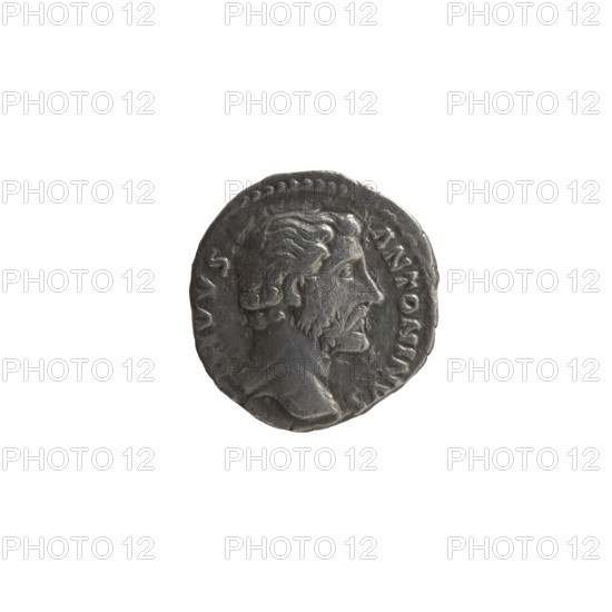 Denarius, posthumous issue of Antoninus Pius (86–161; Roman emperor 138–161), Marcus Aurelius (121–180; Roman emperor 161–180, issuer), Lucius Verus (130–169; Roman emperor 161–169, issuer), featuring iconography related to Antoninus Pius. Obverse: head of Antoninus Pius without a covering to the right, inscription DIVVS • ANTONINVS around. Reverse: rectangular altar with a pair of doors and a finial in the form of horns, inscription DIV • IO around. After 161 CE, Roman Empire (27 BC–476), Rome. Coin: diameter 15.5–16.0 mm, weight 2.88 g, axis 180°.