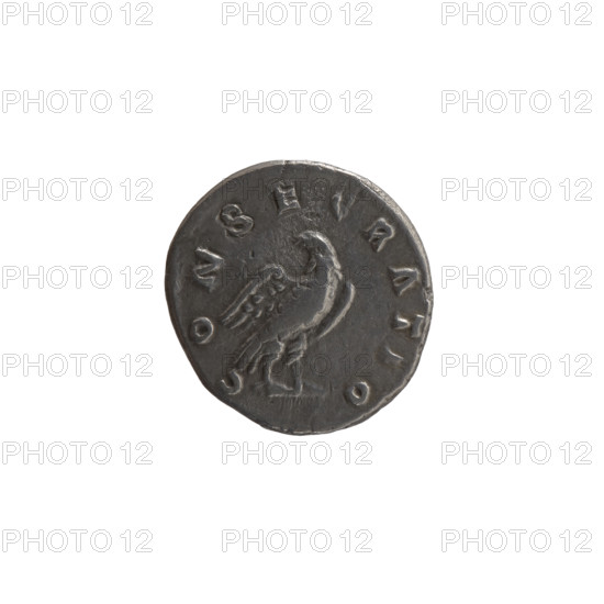 Denarius; issuers: Lucius Verus (130–169, Roman emperor 161–169) and Marcus Aurelius (121–180, Roman emperor 161–180); posthumous depiction of Antoninus Pius (86–161, Roman emperor 138–161). Obverse: head of Antoninus Pius without a cap to the right, legend DIVVS · ANTONINVS. Reverse: eagle standing right, head turned left, legend CONSECRATIO. After 161 CE, Roman Empire, Rome. Coin: diameter 16.5–17.0 mm, weight 3.05 g, axis 0°.