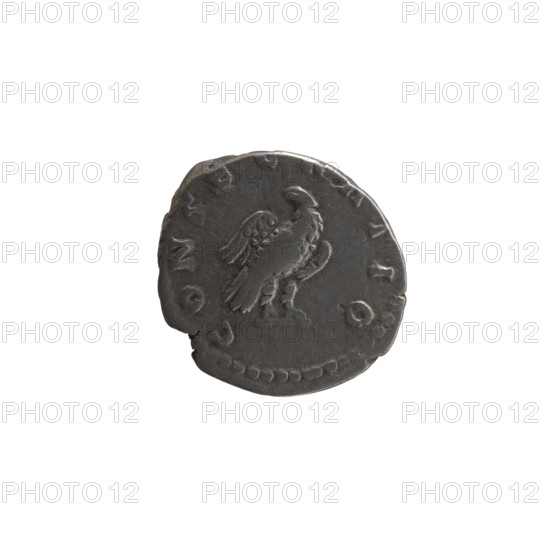 Denarius, after 161 CE. Obverse: Head of Antoninus Pius without a cap to the right, inscription DIVVS · ANTONINVS around. Reverse: Eagle stands right, turns head left, inscription CONSE · ATIO around. Issuers: Marcus Aurelius (121–180, Roman emperor 161–180) and Lucius Verus (130–169, Roman emperor 161–169); Antoninus Pius (86–161, Roman emperor 138–161) depicted posthumously. Iconography: head of the emperor, eagle, animals. Roman Empire, Rome. Coin; diameter 16.5–18.5 mm, weight 3.20 g, axis 0°.