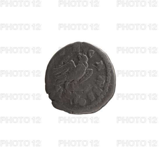 Denarius of Marcus Aurelius (121–180) and Lucius Verus (130–169), posthumous for Antoninus Pius (86–161). Obverse: Head of Antoninus Pius without a cap to the right, inscription DIVVS - ANTONINVS around. Reverse: Eagle standing right, head turned left, inscription ECRATIO around. After 161, Roman Empire (27 BC–476), Rome. Coin; diameter 17.0–17.5 mm, weight 2.90 g, axis 345°.