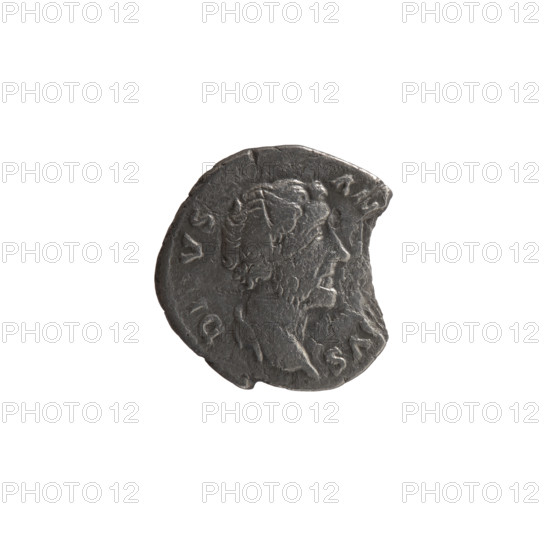 Denarius of Lucius Verus (130–169; Roman emperor 161–169) and Marcus Aurelius (121–180; Roman emperor 161–180), posthumous depiction of Antoninus Pius (86–161; Roman emperor 138–161). Obverse: head of Antoninus Pius without a covering, with drapery on the left shoulder, facing right, inscription DI AN (and surrounding legend). Reverse: eagle stands on an altar decorated with a garland, turns its head left, inscription ON SECRA (legend around). After 161 CE, Roman Empire (27 BC–476), Rome. Coin; diameter 16.5–17.0 mm, weight 2.32 g, axis 180°.