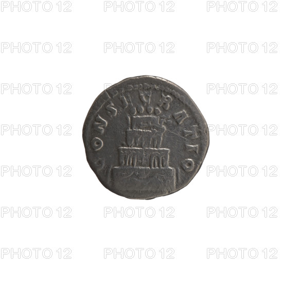 Denarius, Marcus Aurelius (121–180; Roman emperor 161–180) and Lucius Verus (130–169; Roman emperor 161–169) as issuers; posthumous depiction of Antoninus Pius (86–161; Roman emperor 138–161). Obverse: head of Antoninus Pius without a covering facing right, legend 'DIVVS ANTONINVS' all around. Reverse: funeral pyre with four tiers, decorated with garlands and statues, with a quadriga on top, legend 'CONSECRATIO' all around. Iconography: garlands, head of the emperor, statues, funeral pyre. Date: after 161. Place: Rome, Roman Empire. Coin: denarius; diameter 17.0 mm; weight 3.70 g; axis 180°.