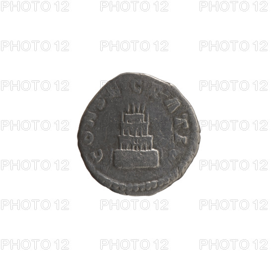 Denarius; issuers: Lucius Verus (130–169, Roman emperor 161–169) and Marcus Aurelius (121–180, Roman emperor 161–180); posthumous reference to Antoninus Pius (86–161, Roman emperor 138–161). Obverse: head of Antoninus Pius without a covering facing right, legend DIVVS ANTONINVS all around. Reverse: funeral pyre with four tiers, decorated with garlands and statues, with a quadriga on top, legend CONSECRATIO all around. Iconography: garlands, Antoninus Pius - iconography; statues; funeral pyre. Date: after 161. Culture/place: Roman Empire, Rome. Medium: coin (denarius). Dimensions: diameter 17.0 mm, weight 3.00 g, axis 180°.