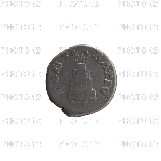 Denarius, after 161. Obverse: Head of Antoninus Pius without a covering, with drapery on the left shoulder, right; inscription DIVV ANTONINV all around. Reverse: Funeral pyre with four tiers, decorated with garlands and statues, with a quadriga on top; inscription CONSECRATIO all around. Issuers: Marcus Aurelius (121–180, Roman emperor 161–180) and Lucius Verus (130–169, Roman emperor 161–169); Antoninus Pius (86–161, Roman emperor 138–161) depicted posthumously. Iconography: garlands, head of the emperor, statues, funeral pyre. Roman Empire (after 161), Rome. Coin: silver; diameter 16.5–17.5 mm; weight 2.92 g; axis 180°.