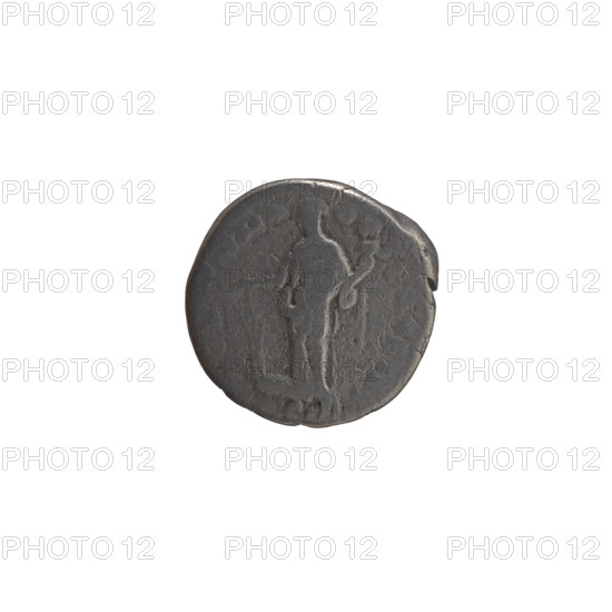 Denarius of Antoninus Pius (86–161; Roman emperor 138–161). Obverse: Head of Antoninus Pius in laurel wreath facing right, inscription NINVS AVG around. Reverse: Fortuna standing left, holding a long rudder in her right hand and a horn of plenty in her left, inscription FORTVNA · OBSEQVENS around, control mark OS IIII in exergue. Date: 158–159 CE, minted in Rome, Roman Empire. Coin; diameter 15.0 mm; weight 2.95 g; axis 180°.