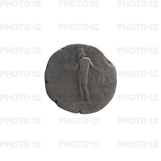 Denarius, Antoninus Pius (86–161; Roman Emperor 138–161), issuer. Obverse: Head of Antoninus Pius in a laurel wreath facing right; inscription ANTONINVS AVG PIVS PP TR P, II around. Reverse: Naked Genius stands frontally with head turned left, holding a patera in his right hand and ears of corn in his left; II around. Iconography: ears of corn, personifications, paterae, head of the emperor in a laurel wreath, Genius (personification). Date: 150–151. Culture/place: Roman Empire, Rome. Object type/material: coin (denarius). Measurements: diameter 16.5–17.0 mm, weight 2.55 g, axis 180 degrees.