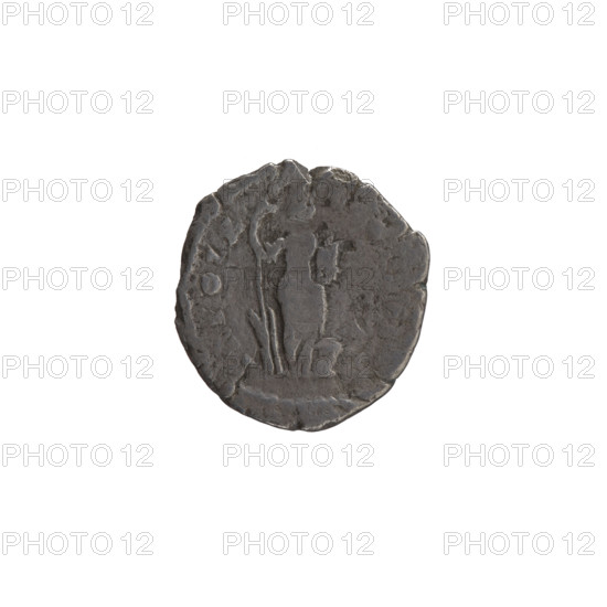 Denarius, Antoninus Pius (86–161; Roman emperor 138–161), issuer: Antoninus Pius. Obverse: head of the emperor in a laurel wreath facing right, inscription: AN NINVS AVG - PIVS PP I, P II. Reverse: Annona (personification) stands to the right with one leg on the prow of a ship; in her right hand she holds a long rudder resting on a globe, in her left hand a container with ears of grain (modius). Legend: POT X, O, circumferential. Date: 156–158. Culture/place: Roman Empire, Rome. Object type/material: coin (denarius). Diameter: 15.0–16.0 mm. Weight: 1.85 g. Axis: 180 degrees.
