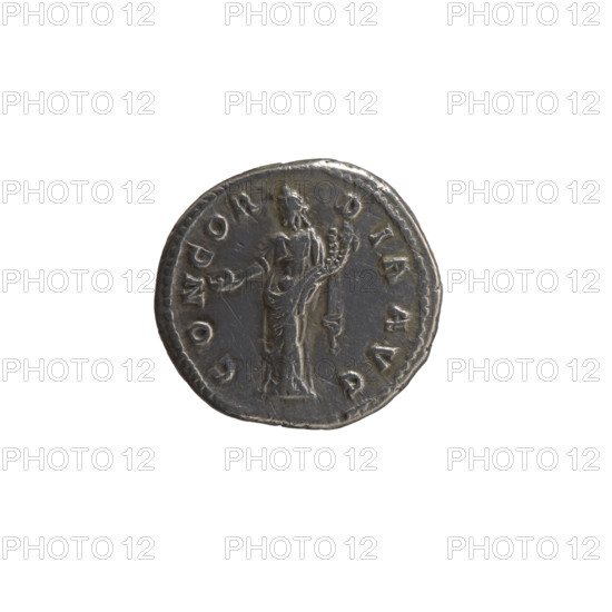 Denarius, Antoninus Pius (86–161; Roman emperor 138–161) — issuer; Faustina the Elder (98–141; Roman empress 138–141) — bust of Faustina I in drapery facing right, inscription FAVSTINA · AVGVSTA around; reverse: Concordia (personification) standing left, holding a patera in her outstretched right hand and a double cornucopia in her left, inscription CONCOR · DIA · AVG around; iconography includes personifications, patera, cornucopias; date ca. 139–141; Roman Empire, Rome; coin; diameter 17.0–18.0 mm; weight 3.17 g; axis 180°.