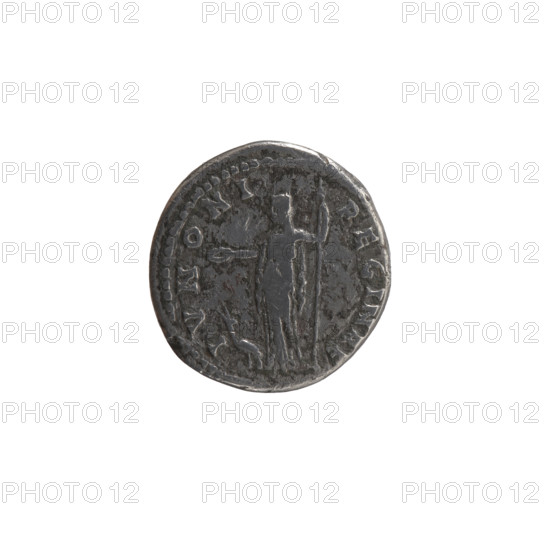 Denarius, Faustina the Elder (98–141; Roman empress 138–141), issuer: Antoninus Pius (86–161; Roman emperor 138–161). Obverse: Bust of Faustina I in drapery facing right, inscription 'DIVA • FAVSTINA' around. Reverse: Juno in a veil standing left, holding a patera in her outstretched right hand and a long scepter in her left; at her feet on the left a peacock stands, inscription 'IVNONI • REGINAE' around. Date: 139–141. Roman Empire (27 BC–476), Rome. Coin. Diameter 17.0–17.5 mm; weight 3.15 g; axis 180°.