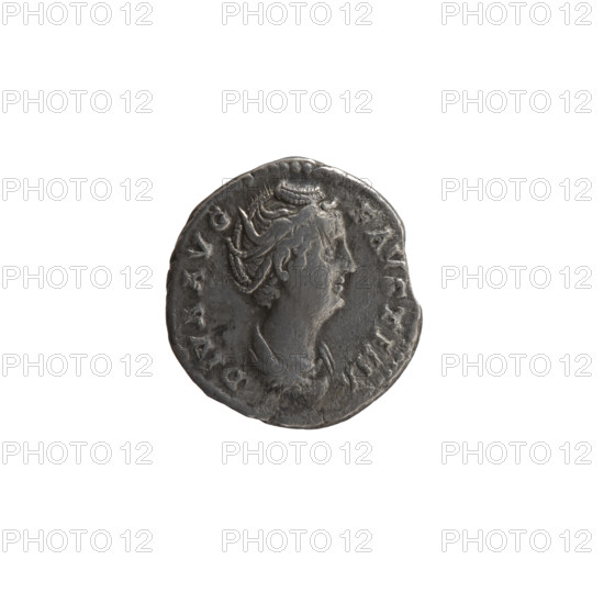 Denarius, posthumous bust of Faustina the Elder (98–141; Roman empress 138–141) facing right in drapery; legend DIVA AVG FAVSTINA around. Reverse: Two figures shaking hands — Antoninus Pius (86–161; Roman emperor 138–161) standing left, turned right, holding a scroll; Faustina the Elder standing right, turned left, in a veil holding a scepter; legend CON·COR·DI·A. After 141, Roman Empire (27 BC–476), Rome. Coin; diameter 16.5–17.0 mm, weight 2.58 g, axis 180°.