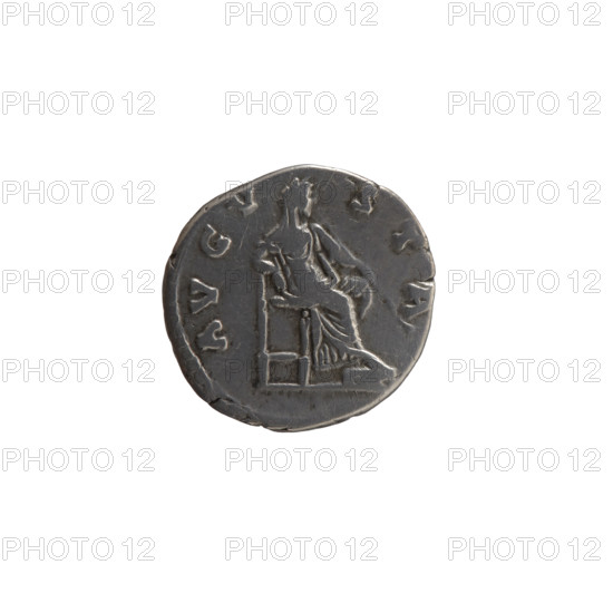 denarius, Faustina the Elder (98–141; Roman empress 138–141) (posthumous), Antoninus Pius (86–161; Roman emperor 138–161) (issuer). Obverse: Bust of Faustina I in drapery facing right, inscription DIVA AVG - FAVSTINA around. Reverse: Juno in a veil seated facing right with one leg on a footstool, holding a scepter in her left hand, resting her right hand on seat rails, inscription AVGV - STA around. After 141, Roman Empire (27 BC–476), Rome. Coin; diameter 16.5–17.0 mm, weight 3.40 g, axis 180 degrees.