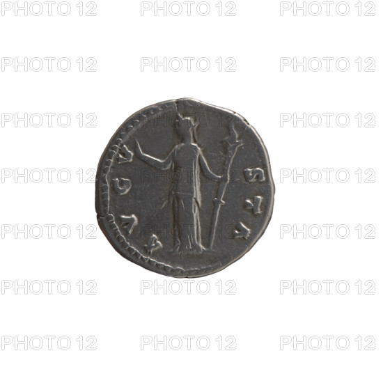 Denarius, posthumous issue honoring Faustina the Elder (98–141; Roman empress 138–141); issuer: Antoninus Pius (86–161; Roman emperor 138–161). Obverse: bust of Faustina I in drapery facing right, legend 'DIVA · FAVSTINA'. Reverse: Ceres standing left, right hand raised, holding a long torch in the left, legend 'A · VGV· STA' (after 141). Roman Empire, Rome; silver coin. Diameter: 16.5–18.0 mm; weight: 3.75 g; axis: 180°.
