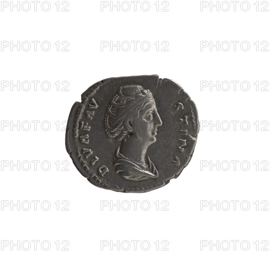 Denarius, Faustina the Elder (98–141; Roman empress 138–141) (posthumous); issuer: Antoninus Pius (86–161; Roman emperor 138–161). Obverse: Bust of Faustina I in drapery facing right, inscription DIVA FAV STINA. Reverse: Fortuna in a veil stands left, holding a globe in her outstretched right hand and a rudder in her left, inscription AETERNITAS. After 141, Roman Empire (27 BC–476), Rome. Coin; diameter 17.5–18.5 mm, weight 3.00 g, axis 180°.