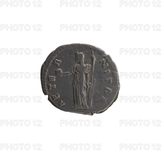 Denarius, Faustina the Elder (98–141; Roman empress 138–141) (posthumous); issuer: Antoninus Pius (86–161; Roman emperor 138–161). Iconography: personifications, rudder, Fortuna (personification), globe. Obverse: Bust of Faustina I in drapery facing right, inscription DIVA FAVSTINA. Reverse: Fortuna in a veil stands left, in her outstretched right hand she holds a globe, in her left a rudder, inscription AETERNITAS. After 141, Roman Empire (27 BC–476), Rome. Coin: diameter 17.5–18.5 mm, weight 3.00 g, axis 180°.