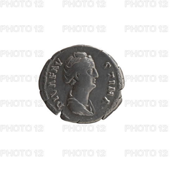 denarius, Faustina the Elder (98–141; Roman empress 138–141) (posthumous), issuer Antoninus Pius (86–161; Roman emperor 138–161); obverse: bust of Faustina I in drapery facing right, inscription DIVA FAVSTINA; reverse: Fortuna in a veil stands left, holding a globe in her outstretched right hand and a rudder in her left, inscription AETERNITAS; after 141, Roman Empire (27 BC–476), Rome; coin: diameter 17.5–19.0 mm, weight 3.20 g, axis 180°