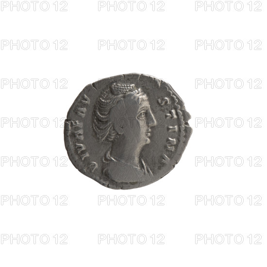 Denarius, Faustina the Elder (98–141; Roman empress 138–141) (posthumous); issuer: Antoninus Pius (86–161; Roman emperor 138–161). Obverse: Bust of Faustina I in drapery facing right, legend DIVA FAVSTINA. Reverse: Fortuna in a veil stands left, holding a globe in her outstretched right hand and a rudder in her left, legend AETERNITAS. After 141, Roman Empire (27 BC–476), Rome. Coin. Diameter 17.0–18.5 mm, weight 3.07 g, axis 195°. Iconography: personifications, rudder, globe, Fortuna; inscriptions as noted.