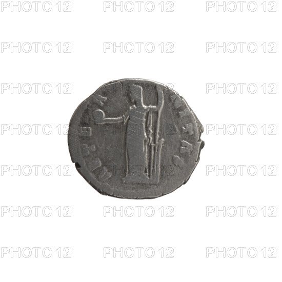 Denarius, Faustina the Elder (98–141; Roman empress 138–141) (posthumous); issuer: Antoninus Pius (86–161; Roman emperor 138–161). Obverse: Bust of Faustina I in drapery facing right, legend DIVA FAV–STINA. Reverse: Fortuna veiled, standing left, holding a globe in her outstretched right hand and a rudder in her left, legend AETE–R–NITAS. Personifications; iconography includes rudder and globe (attributes). After 141, Roman Empire (27 BC–476), Rome. Coin (denarius): diameter 17.0–18.5 mm, weight 3.07 g, axis 195°.