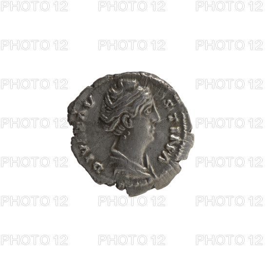 Denarius, posthumous issue of Faustina the Elder (98–141; Roman empress 138–141), issuer Antoninus Pius (86–161; Roman emperor 138–161). Obverse: bust of Faustina I draped, facing right, legend AV...STINA around. Reverse: Juno veiled, seated facing right, holding a scepter in her left hand, her right hand on the back of the seat, legend AVG V... TA circumferential. Iconography: Roman deities, Faustina the Elder, Juno. After 141, Rome, Roman Empire (27 BC–476). Coin: silver (denarius); diameter 17.5–18.5 mm; weight 2.85 g; axis 0°.