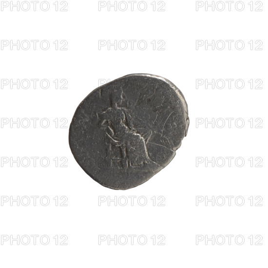 Denarius, posthumous bust of Faustina the Elder (98–141; Roman empress 138–141) facing right, inscription 'DIVA FAV' around; reverse: Juno veiled, seated facing right, holding a scepter in her left hand, right hand on the back of the seat, with marks 'V -', 'TA' circumferential. Issuer: Antoninus Pius (86–161; Roman emperor 138–161). After 141 CE, Roman Empire (27 BC–476), Rome. Coin: diameter 15.0–18.0 mm, weight 2.20 g, axis 180°.