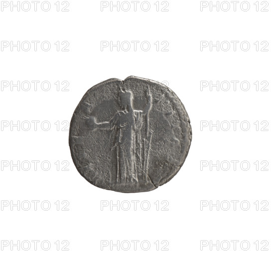Denarius, Faustina the Elder (98–141; Roman empress 138–141) (posthumous), issuer: Antoninus Pius (86–161; Roman emperor 138–161). Obverse: Bust of Faustina I in drapery facing right, inscription DIVA · FAVSTINA; Reverse: Fortuna in a veil stands left, holding a globe in her outstretched right hand and a rudder in her left, inscription E · R · NITA. Personifications: Fortuna; iconography of Faustina the Elder. After 141. Roman Empire, Rome. Coin (silver): diameter 16.5–17.0 mm, weight 2.70 g, axis 180°.