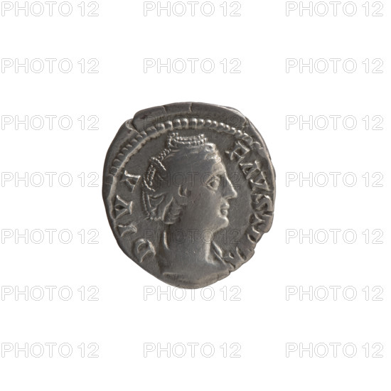 Denarius, posthumous issue of Faustina the Elder (98–141; Roman empress 138–141); issuer: Antoninus Pius (86–161; Roman emperor 138–161). Obverse: Bust of Faustina I in drapery facing right, inscription DIVA·FAVSTINA. Reverse: Juno veiled, standing frontally, head turned left, right hand raised, holding a long scepter in her left hand, inscription AETERITAS. After 141 CE, Roman Empire (27 BCE–476 CE), Rome. Coin; diameter 16.5–17.5 mm, weight 3.27 g, axis 180°.